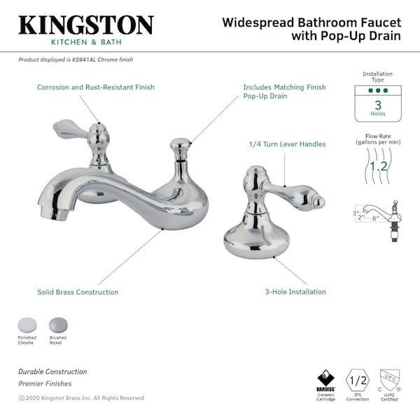 KS948AL 8 To 16 Widespread Bathroom Faucet, Brushed Nickel